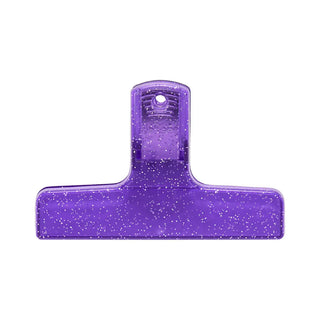 Plastic glitter binder clip, purple T-shaped clamp