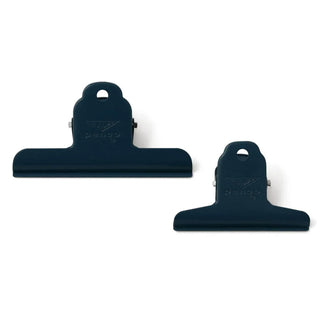 Set of navy steel binder clips, one small and one medium