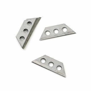 Replacement utility knife blades, three metal inserts with mounting holes
