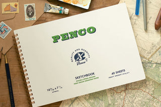 Heavy sketchbook with spiral binding, white cover, 40 sheets label