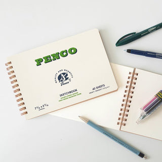 Heavy sketchbook, spiral-bound white cover, 40 sheets text, with pens