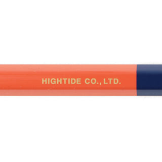 Orange mechanical pencil barrel with printed text near blue section
