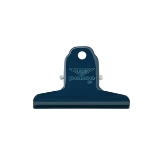 Navy steel binder clip with loop handle, front view