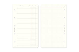 Monthly schedule refill set with blank grids, lines, and punched binder holes