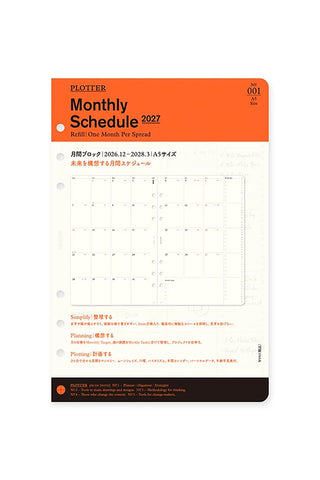 PLOTTER Monthly Schedule 2027 refill, A5 planner pages with perforation holes