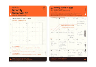 A5 Monthly Schedule 2027 refill, two calendar pages shown with orange header