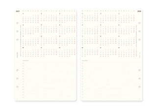 A5 schedule refill pages, year overview with small printed date rows
