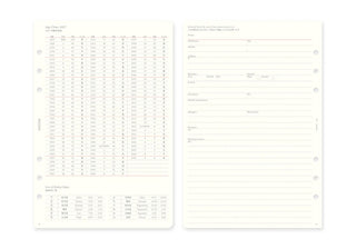 A5 schedule refill pages, table layout on left and lined notes on right