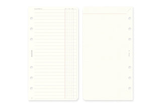 Two calendar refill inserts with punched holes; one ruled weekly page, one blank