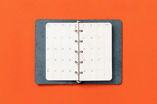 Mini-5 binder displaying monthly schedule 2027 pages with three ring holes.