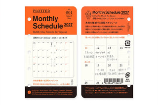 PLOTTER monthly schedule 2027 refill Mini-5 packaging showing front and back.