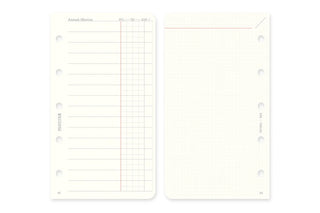 Two Mini-5 monthly schedule refill pages with ring holes and a light grid.