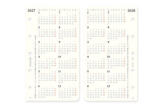 Monthly schedule refill pages with calendar grid and red date markings.