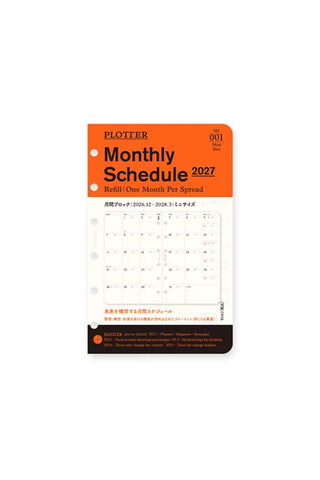 PLOTTER 2027 monthly schedule diary refill, mini size front with orange calendar cover