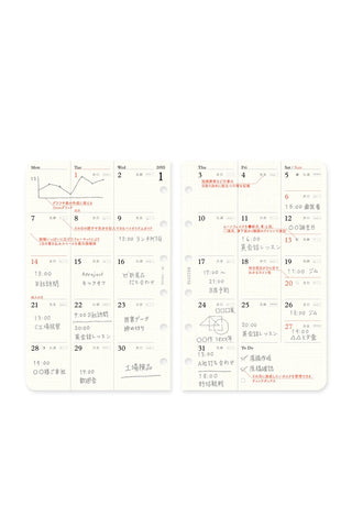 PLOTTER 2027 monthly schedule refill, detailed monthly view with numbered day blocks