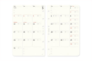 PLOTTER 2027 monthly schedule refill, open monthly calendar spread with printed days