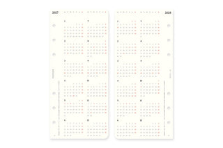 Narrow monthly schedule refill pages showing month calendars for 2027 and 2028