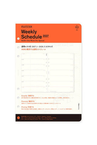 PLOTTER Weekly Schedule 2027 diary refill, A5 size, page with orange header