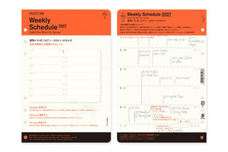 Weekly Schedule 2027 refill sheets, two pages shown with orange title band