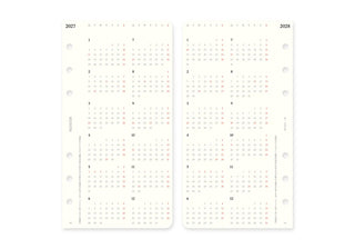 2027 and 2028 monthly grid reference pages, punched for ring binder