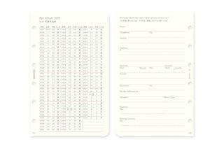 Weekly schedule refill pages with yearly chart table and detailed plan sections