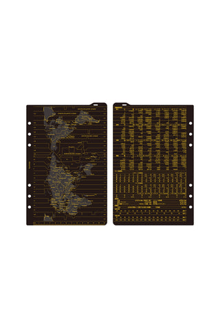A5 notebook set with two dark covers, yellow grid and map chart designs