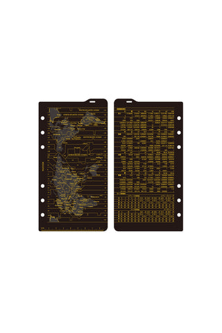 Bible-size notebook refills, black covers with gold map and list pages and ring holes