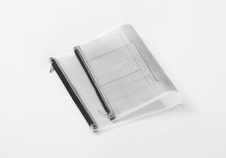 PLOTTER A5 fastener case with gray perforated mesh inserts and black side binder straps