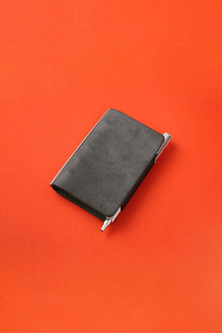 Gray leather penholder with lifter, mini 5 size, metal clip