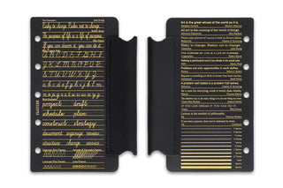 Black leather penholder open, showing inner cards and pockets