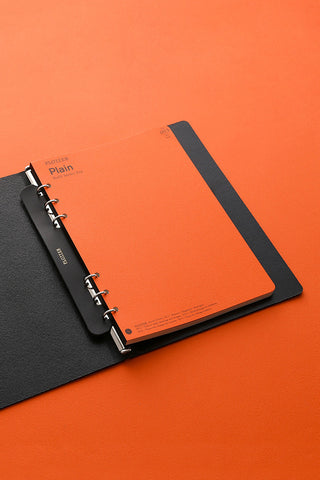 Black leather A5 ring supporter notebook with metal rings and open cover