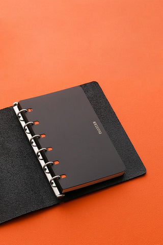 Two mini binder lifter inserts with rings, black textured covers and gray center panel