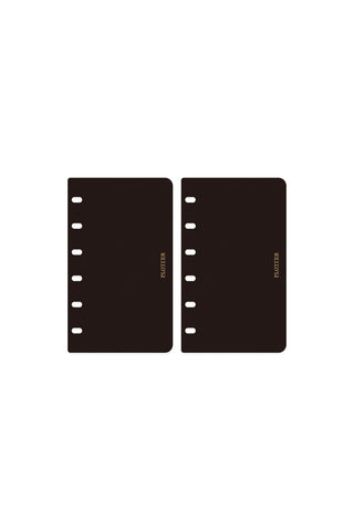 Two dark mini lifter protector covers with punched holes and gold PLOTTER text