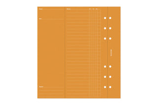 Orange narrow planner sheet with grid sections and punched holes on the right edge