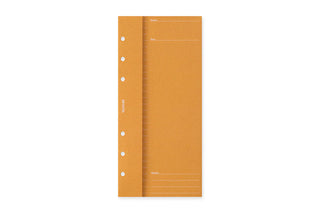 Orange narrow planner insert with punched ring holes and horizontal rule lines