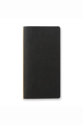 Black narrow leather 6-ring binder, smooth cover, closed