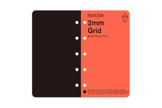 Two-page view of 2mm grid refill memo pad covers, black left and orange right