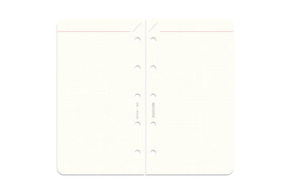 Refill memo pad sheet, white page with vertical binding holes and fine grid lines