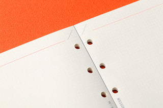 Memo pad sheet showing 2mm grid lines and three punched holes along the margin