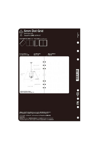 A5 5mm dot grid memo pad refill with dark cover and punched holes along the right edge