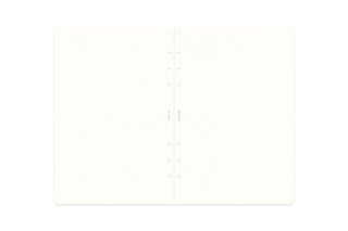 Open A5 memo pad refill with white pages and light 5mm dot grid along the spine