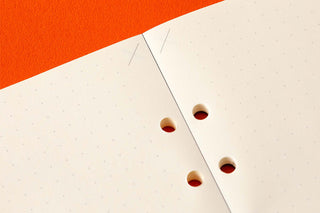 A5 memo pad refill sheets with 5mm dot grid and round punch holes along the center seam
