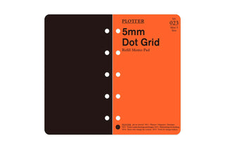 Memo pad refill pack showing split black and orange cover with 5mm dot grid details