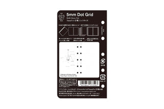 Back of memo pad refill pack with 5mm dot grid info and diagram
