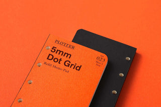 Memo pad refill pack set: orange 5mm dot grid page and dark cover, folded flat