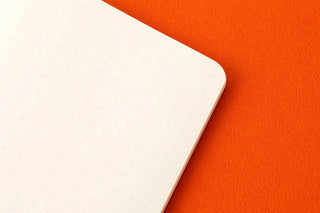 5mm dot grid memo pad refill, close-up of white page edge with rounded corner