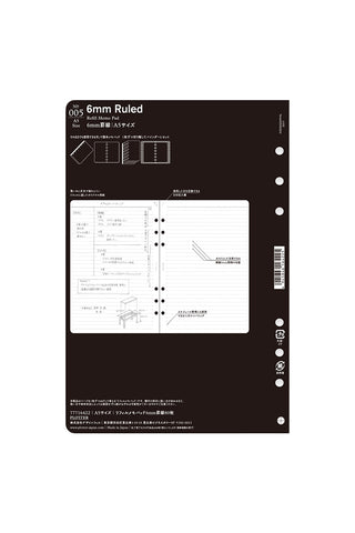 Back cover of PLOTTER 6mm ruled memo pad refill with printed layout diagram