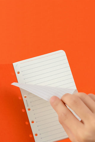 6mm ruled mini memo pad refill pages, white with punch holes and red header lines