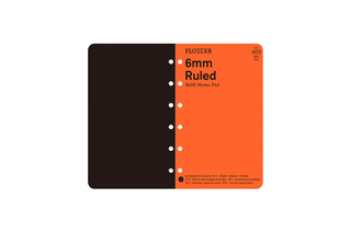 Memo pad refill cover showing orange front and black left panel, with 6mm ruled label