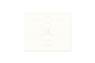 Open 6mm ruled memo pad refill, white pages with punched holes down the center